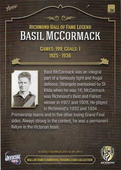 2013 Richmond Hall of Fame and Immortal Trading Card Collection #25 Basil McCormack Back